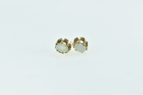 14K Vintage Opal Ornate Classic Single Stud Earrings Yellow Gold