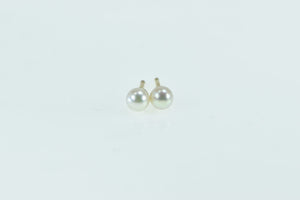14K 4.3mm Vintage Classic Pearl Simple Stud Earrings Yellow Gold