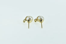 Load image into Gallery viewer, 14K 6.1mm Pearl Diamond Leaf Accent Stud Earrings Yellow Gold