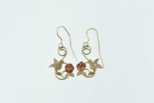 Load image into Gallery viewer, 10K Black Hills Hummingbird Leaf Ornate Dangle Earrings Yellow Gold