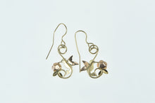 Load image into Gallery viewer, 10K Black Hills Hummingbird Leaf Ornate Dangle Earrings Yellow Gold