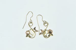 10K Black Hills Hummingbird Leaf Ornate Dangle Earrings Yellow Gold