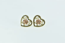 Load image into Gallery viewer, 14K Black Hills Gold Rose Flower Heart Stud Earrings Yellow Gold