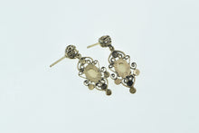 Load image into Gallery viewer, 14K Oval Natural Opal Ornate Filigree Dangle Earrings Yellow Gold