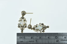 Load image into Gallery viewer, 14K Oval Natural Opal Ornate Filigree Dangle Earrings Yellow Gold