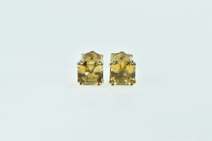 14K Square Princess Citrine Vintage Stud Earrings Yellow Gold