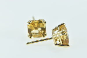 14K Square Princess Citrine Vintage Stud Earrings Yellow Gold