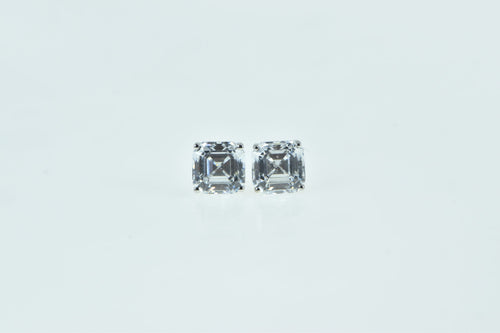 14K Square Princess CZ Solitaire Classic Stud Earrings White Gold