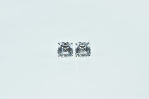 14K Square Princess CZ Solitaire Classic Stud Earrings White Gold