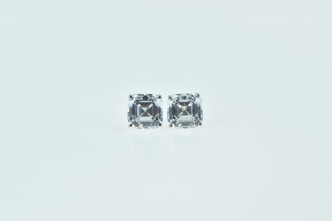 14K Square Princess CZ Solitaire Classic Stud Earrings White Gold