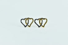 Load image into Gallery viewer, 14K Two Tone Heart Interlocking Love Symbol Stud Earrings Yellow Gold