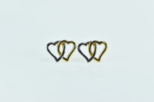 14K Two Tone Heart Interlocking Love Symbol Stud Earrings Yellow Gold