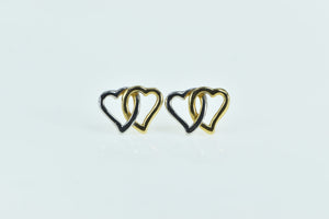 14K Two Tone Heart Interlocking Love Symbol Stud Earrings Yellow Gold