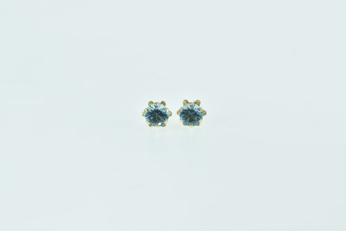 14K Round Blue Topaz Classic Vintage Stud Earrings Yellow Gold