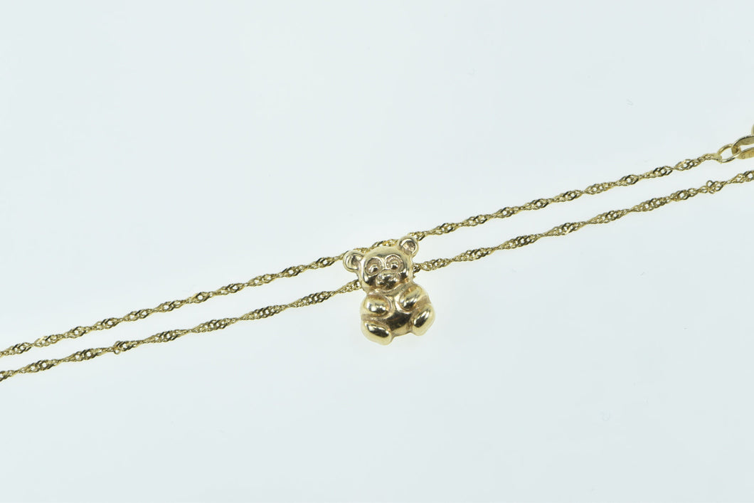 14K Puffy Teddy Bear Singapore Link Chain Necklace 18