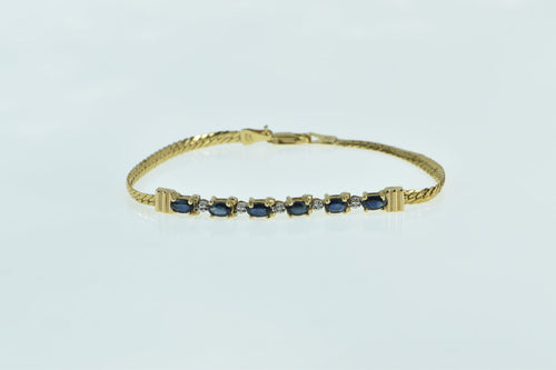 14K Oval Sapphire Diamond Vintage Chain Bracelet 7