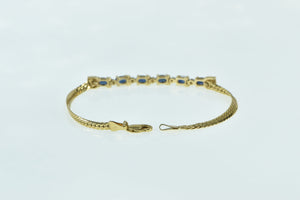 14K Oval Sapphire Diamond Vintage Chain Bracelet 7" Yellow Gold