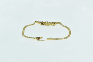14K Oval Sapphire Diamond Vintage Box Chain Bracelet 6.5" Yellow Gold