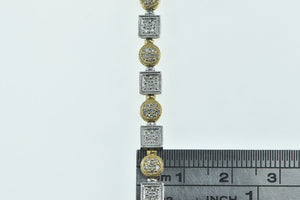 14K Diamond Encrusted Two Tone Geometric Tennis Bracelet 7.25" Yellow Gold