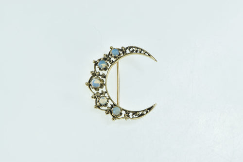 14K Victorian Opal Crescent Moon Vintage Pin/Brooch Yellow Gold