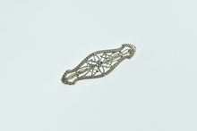 Load image into Gallery viewer, 14K Filigree Ornate Floral Art Deco Bar Pin/Brooch White Gold