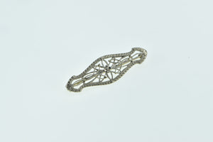 14K Filigree Ornate Floral Art Deco Bar Pin/Brooch White Gold