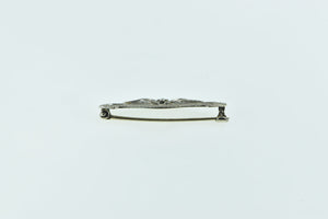 14K Filigree Ornate Floral Art Deco Bar Pin/Brooch White Gold