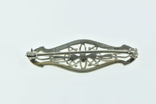 Load image into Gallery viewer, 14K Filigree Ornate Floral Art Deco Bar Pin/Brooch White Gold