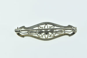 14K Filigree Ornate Floral Art Deco Bar Pin/Brooch White Gold