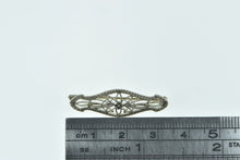 Load image into Gallery viewer, 14K Filigree Ornate Floral Art Deco Bar Pin/Brooch White Gold