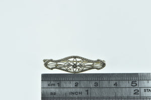 14K Filigree Ornate Floral Art Deco Bar Pin/Brooch White Gold