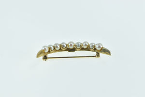 14K Vintage Crescent Moon Pearl Statement Pin/Brooch Yellow Gold