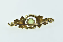Load image into Gallery viewer, 14K Art Nouveau Peridot Pearl Green Enamel Leaf Pin/Brooch Yellow Gold