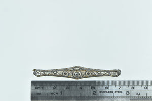 14K Art Deco Ornate Filigree Diamond Floral Pin/Brooch White Gold