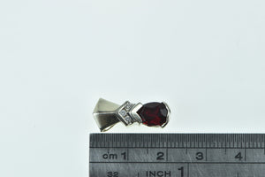 14K Pear Garnet Diamond Accent Vintage Pendant White Gold