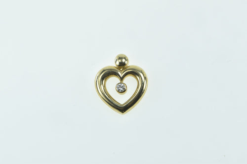 14K Diamond Inset Heart Classic Love Symbol Pendant Yellow Gold