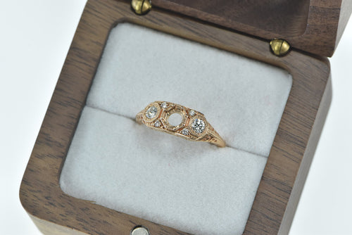 14K 5mm Diamond Filigree Engagement Setting Ring Rose Gold