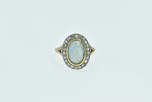 Load image into Gallery viewer, 14K Oval Natural Opal Ornate Diamond Halo Ring Yellow Gold