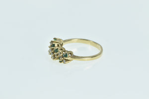 14K Diamond Emerald Zig Zag Vintage Statement Ring Yellow Gold