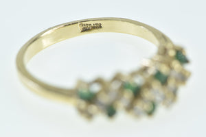 14K Diamond Emerald Zig Zag Vintage Statement Ring Yellow Gold