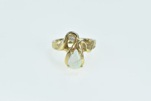 14K Pear Opal Diamond Accent Vintage Bypass Ring Yellow Gold