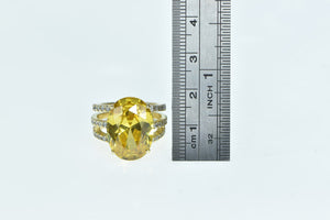 14K Oval Citrine Vintage Cocktail CZ Statement Ring Yellow Gold