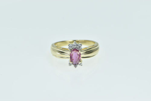 14K Natural Pink Sapphire Diamond Engagement Ring Yellow Gold