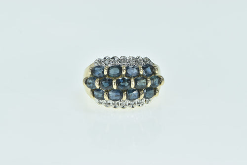 14K Vintage Oval Sapphire Diamond Statement Ring Yellow Gold