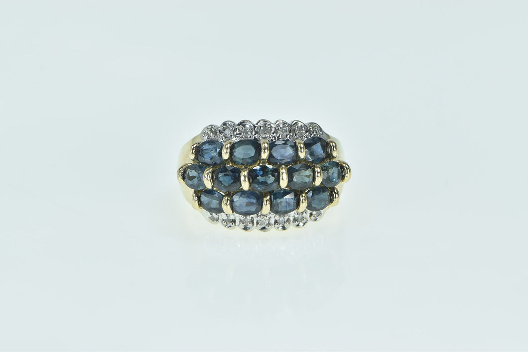 14K Vintage Oval Sapphire Diamond Statement Ring Yellow Gold