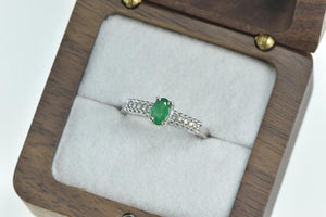 14K Oval Natural Emerald Diamond Engagement Ring White Gold