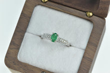 Load image into Gallery viewer, 14K Oval Natural Emerald Diamond Engagement Ring White Gold
