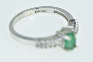 14K Oval Natural Emerald Diamond Engagement Ring White Gold