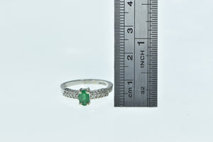 14K Oval Natural Emerald Diamond Engagement Ring White Gold