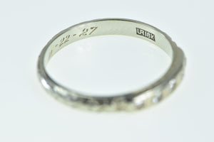 18K 1920's Diamond Engraved Wedding Band Ring White Gold